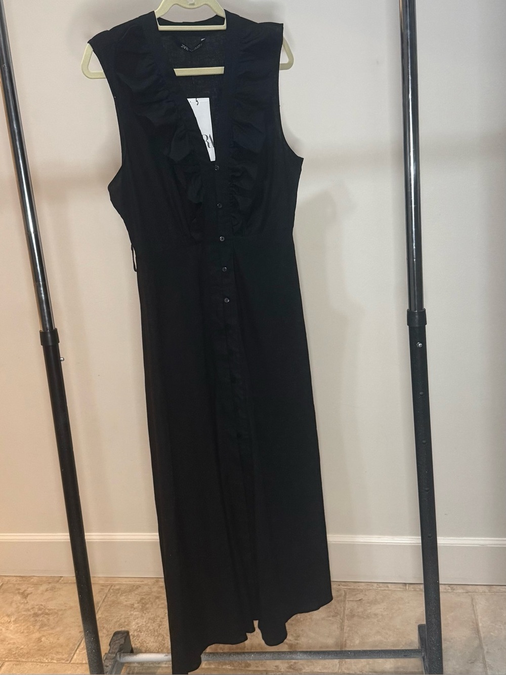 Zara Black Ruffle-Trim Sleeveless Maxi Dress